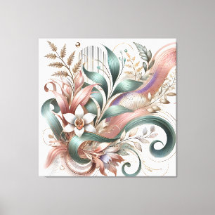 Elegant Botanical Swirl Floral Canvas Wall Art