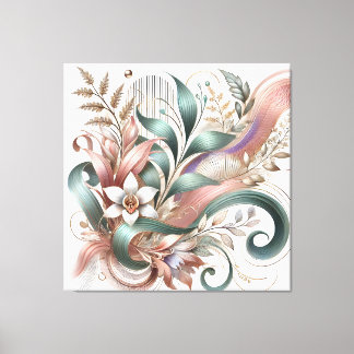 Elegant Botanical Swirl Floral Canvas Wall Art