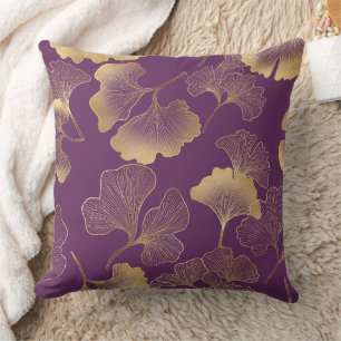 Elegant Botanical Teal Leaves with Gold Highlights Throw Pillow