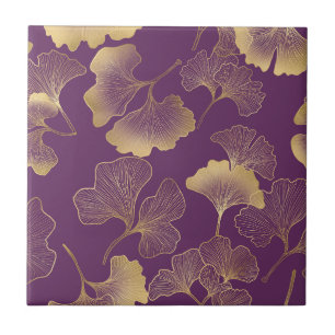 Elegant Botanical Teal Leaves with Gold Highlights Tile