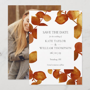 Elegant Botanical Terracotta Leaves Photo Save The Date