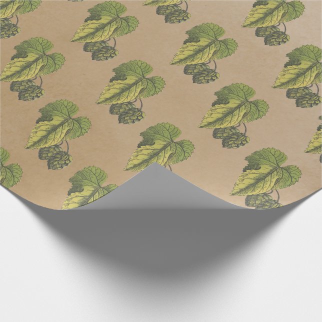 Elegant Botanical Vintage Kraft Hops Pattern Wrapping Paper (Corner)