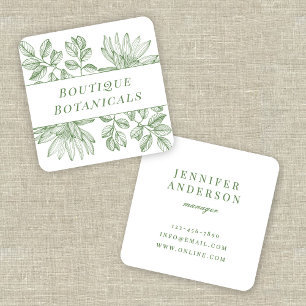 Elegant Botanical Vintage Typography Sage Green Square Business Card