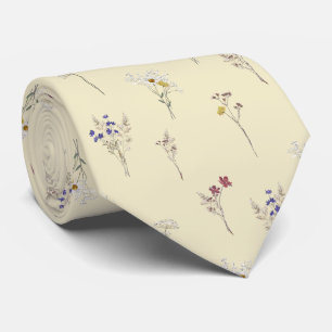 Elegant Botanical Vintage Wildflowers Beige Tie