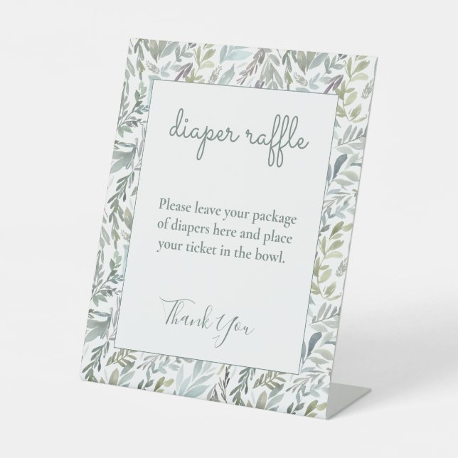 Elegant Botanical Watercolor Baby Shower Pedestal Sign (Front)