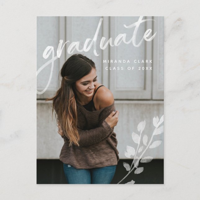Elegant Botanical Watercolor Graduation Announcement Postcard (Front)
