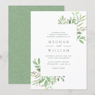 Elegant Botanical Watercolor Greenery Wedding Invitation