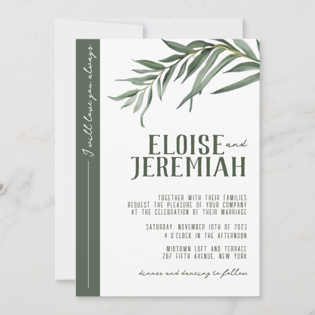 ELEGANT BOTANICAL WATERCOLOR GREENERY WEDDING  INVITATION (Front)