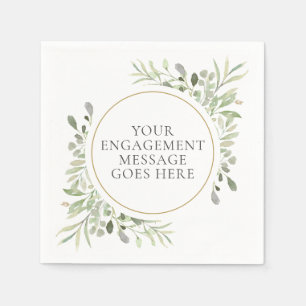 Elegant Botanical Watercolour Greenery Engagement Napkin