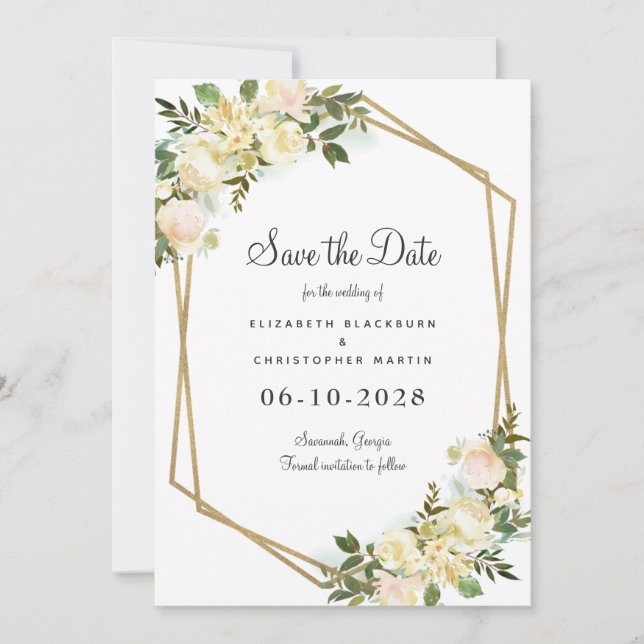 Elegant Botanical Wedding Greenery Floral Chic Save The Date (Front)