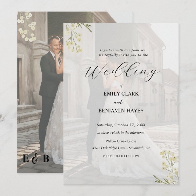 Elegant Botanical Wedding Invitation Template (Front/Back)