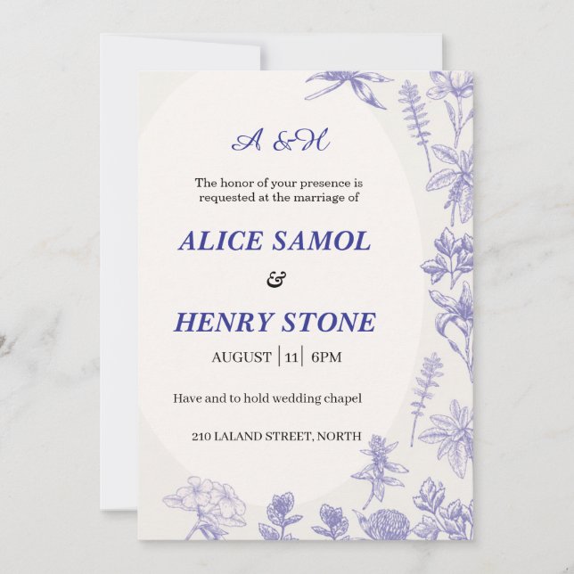 Elegant Botanical Wedding Invitation Template (Front)