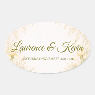 Elegant Botanical Wedding Oval Sticker