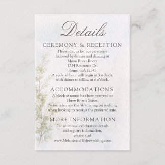 Elegant Botanical Wedding/Reception Details Card