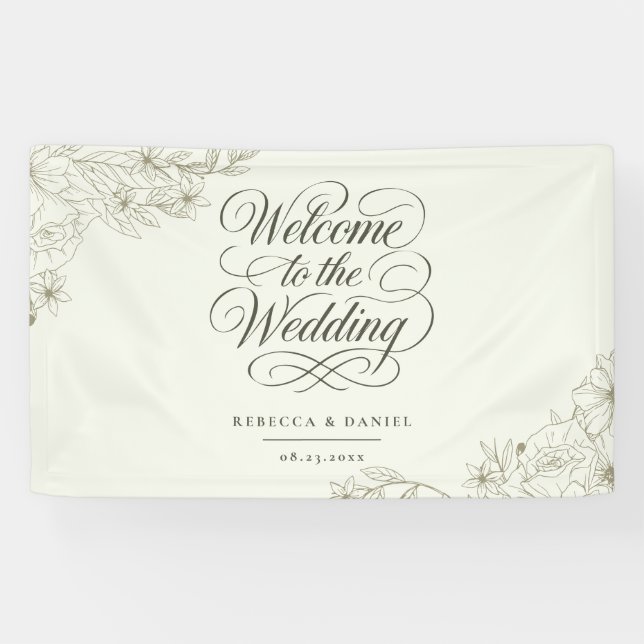 Elegant Botanical Wedding Welcome Banner (Horizontal)