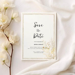 Elegant botanical white gold floral Save the Date Invitation