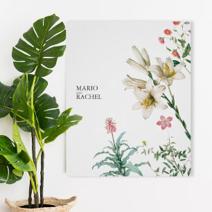 Elegant Botanical White Lily & Wildflower Wedding Poster