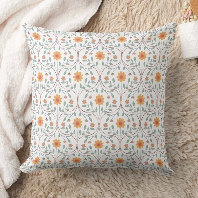 Elegant Botanical White Spring Floral Pattern Throw Pillow (Blanket)