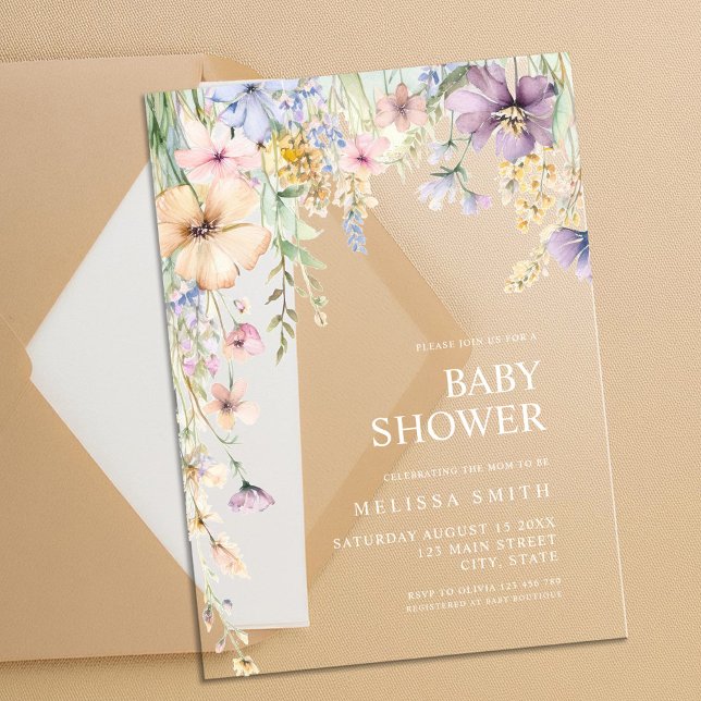 Elegant Botanical Wildflower Baby Shower Acrylic Invitations (Creator Uploaded)