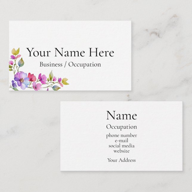 Elegant botanical wildflowers business card (Front/Back)