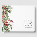 Elegant Botanical Winter Christmas Wedding Guest Book<br><div class="desc">Elegant Botanical Winter Christmas Wedding Guest Book features elegant red and green watercolor greenery of holly and berries.</div>
