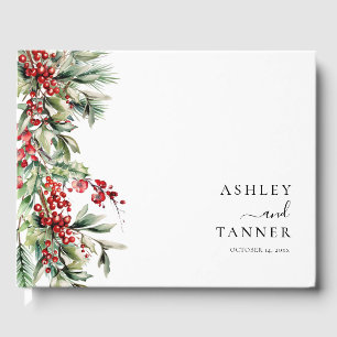 Elegant Botanical Winter Christmas Wedding Guest Book