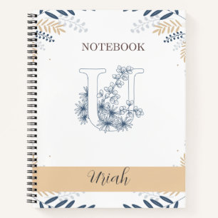 Elegant Botanical with Initial U Notebook