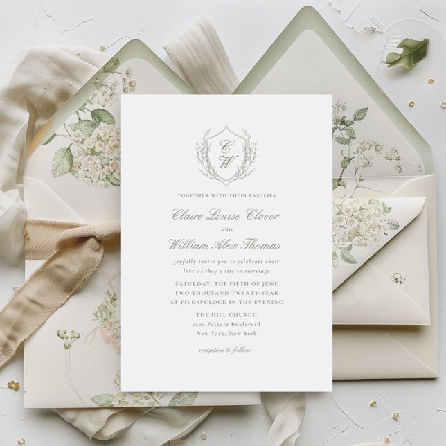 Elegant Botanical Wreath Monogram Wedding Invitation (Creator Uploaded)