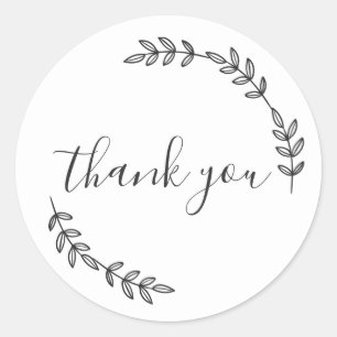 Elegant Botanical Wreath Thank You Classic Round Sticker