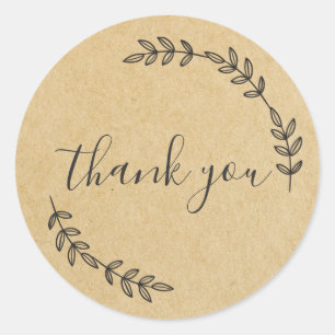 Elegant Botanical Wreath Thank You Kraft Classic Round Sticker