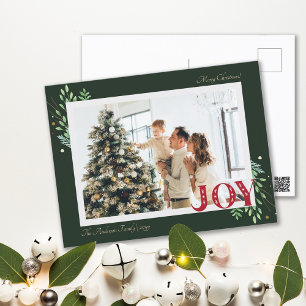 Elegant Botanical Xmas Family Photo Joy Postcard