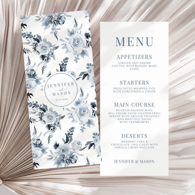Elégant botanique bleu foncé Mariage Menu (Créateur téléchargé)