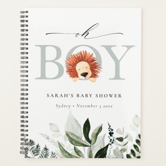 Elégant Bote Lion Foliage Oh Baby shower garçon (Devant)