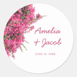 Elegant Bougainvillea Romantic Wedding Favour Classic Round Sticker