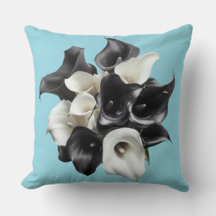 🖤 🤍 Elegant Bouquet of Black and White Lys Throw Pillow