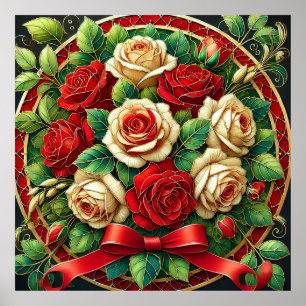 Elegant Bouquet of Red and White Roses Poster