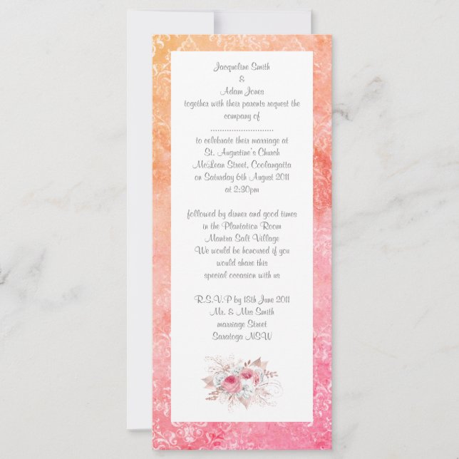 ÉLÉGANT Bouquet rose FAIRE-PART DE MARIAGE fleuri (Devant)