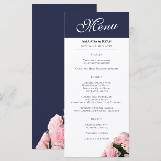 Elégant bouquet rose Rose Floral Menu Mariage (Devant / Derrière)