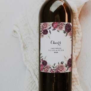 Élégant Bourgogne été Floral Mariage Étiquettes de