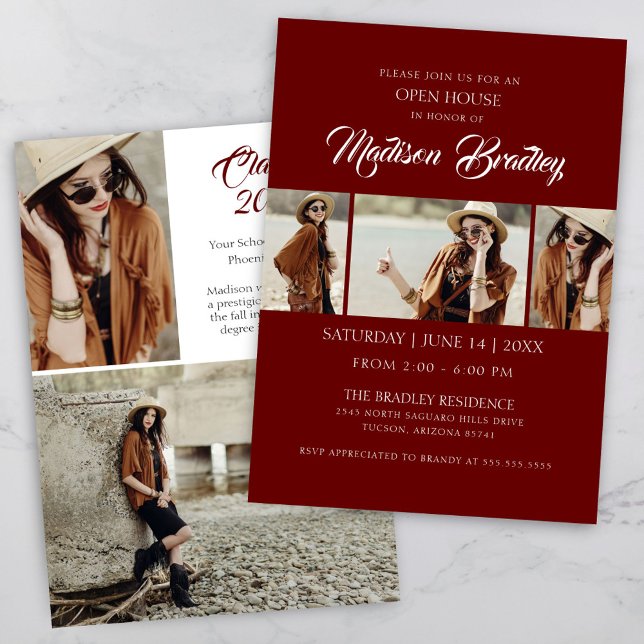 Elégant Bourgogne & Gold Graduation Invitation (Modern Burgundy Graduation Invitation Grad Party Announcement)