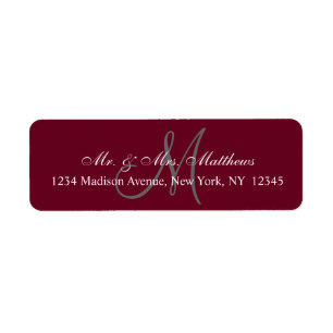 Elegant Bourgogne Grey Monogramme Mariage Adresse