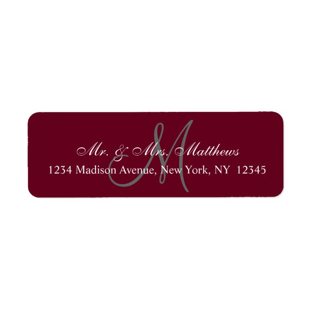Elegant Bourgogne Grey Monogramme Mariage Adresse (Devant)