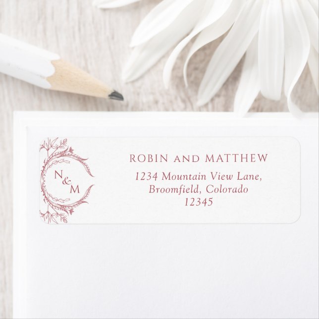 Elegant Bourgogne Monogram Mariage Adresse de reto (En situation)