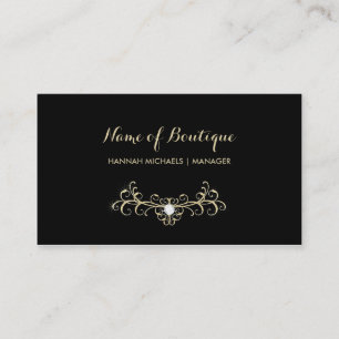 Elegant Boutique Black and Gold Diamond Sparkles Business Card