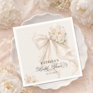 Elegant Bow and Pearl Pastel Bridal Shower Napkin
