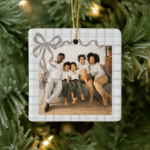 Elegant Bow and Plaid Personalized Photo Christmas
