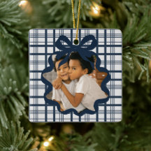 Elegant Bow and Plaid Personalized Photo Christmas