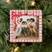 Elegant Bow and Plaid Personalized Photo Christmas