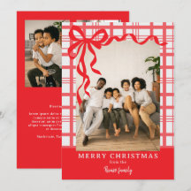 Elegant Bow and Plaid Personalized Photo Christmas