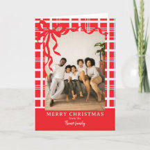 Elegant Bow and Plaid Personalized Photo Christmas